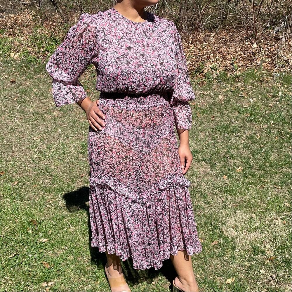 NWT MISA‎ Los Angeles Laia Dress Cetara Floral Size Large Midi Length